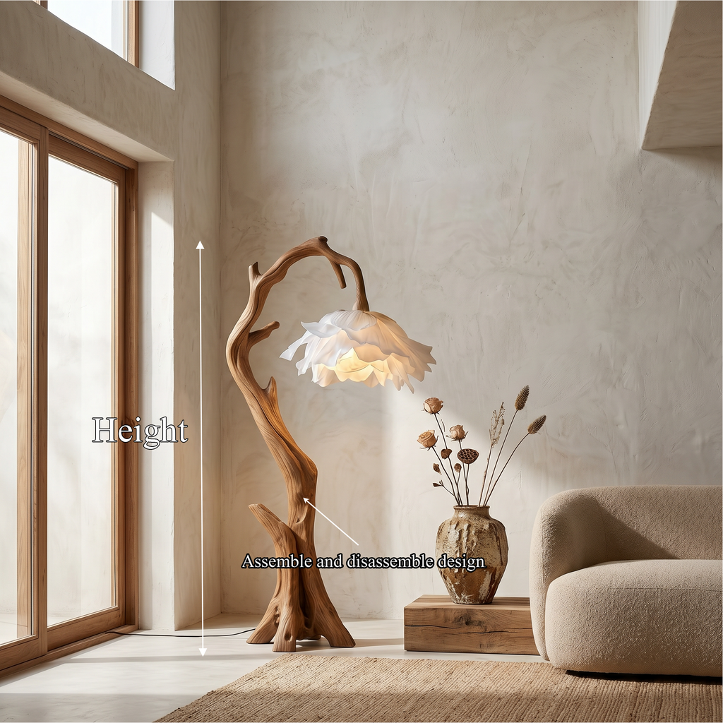 Nature Inspired Flower Floor Lamp With Solid Wood Base