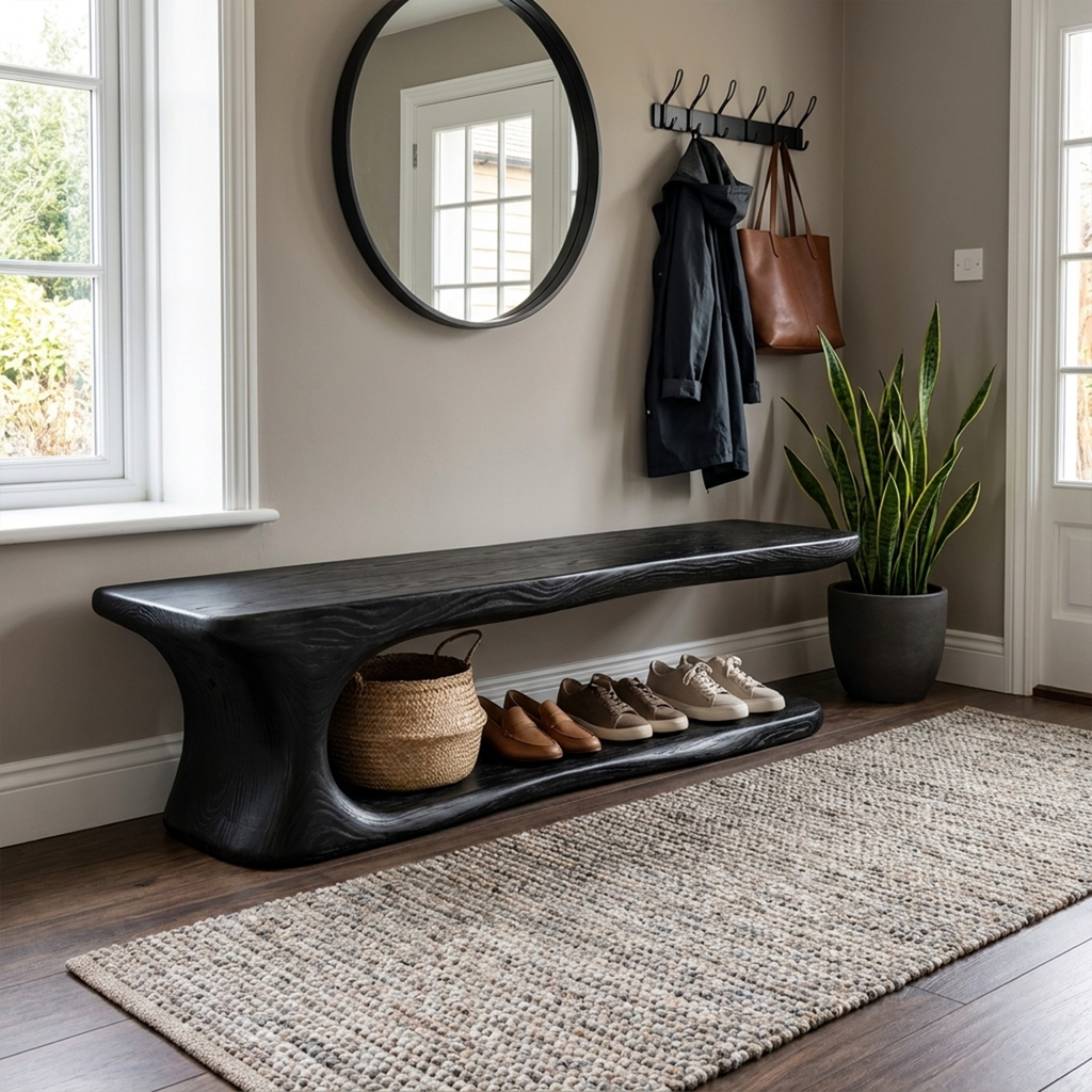 Rustic Natural Edge Wooden Shoe Bench Entry Hall