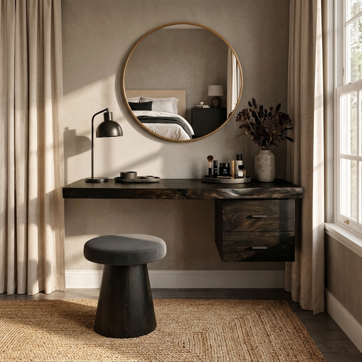 Modern Organic Solid Wood Dressing Table Bedroom Floating