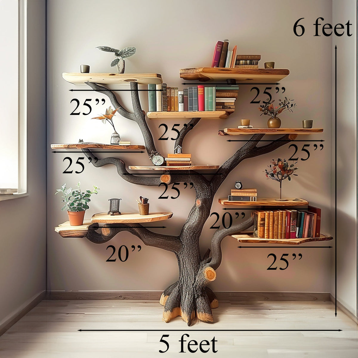 Tree Books Shelf Decor Floating Bookshelf Wall Mount