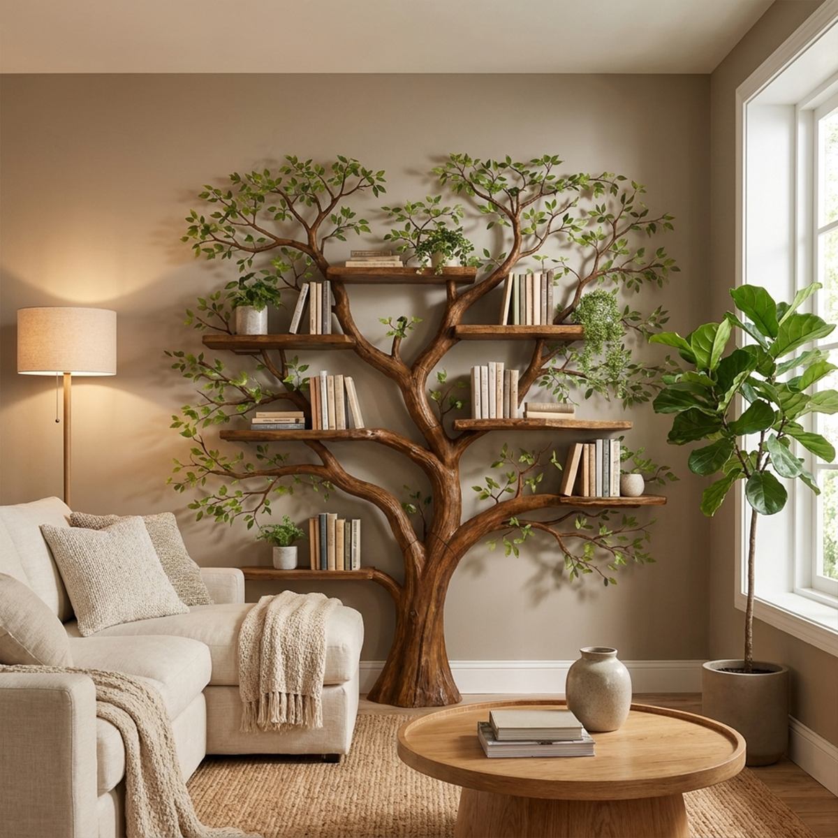 Handcrafted Wood Tree Storage Bookcase