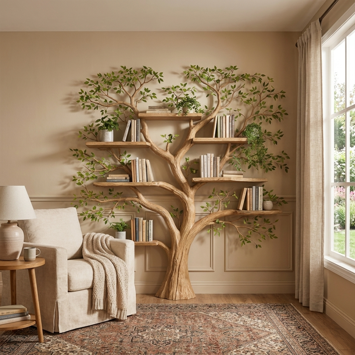 Handcrafted Wood Tree Storage Bookcase