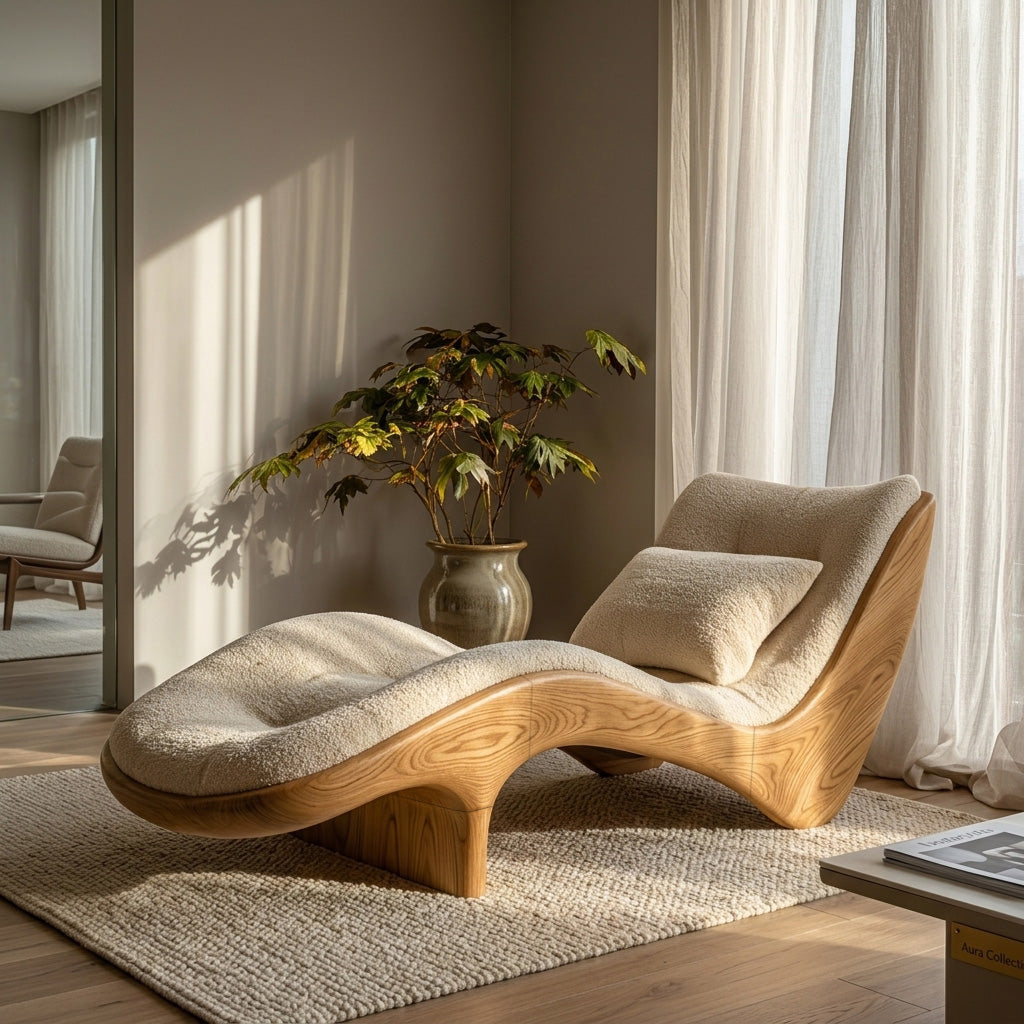 Organic Modern Natural Wood Lounge Chair For Reading Nook