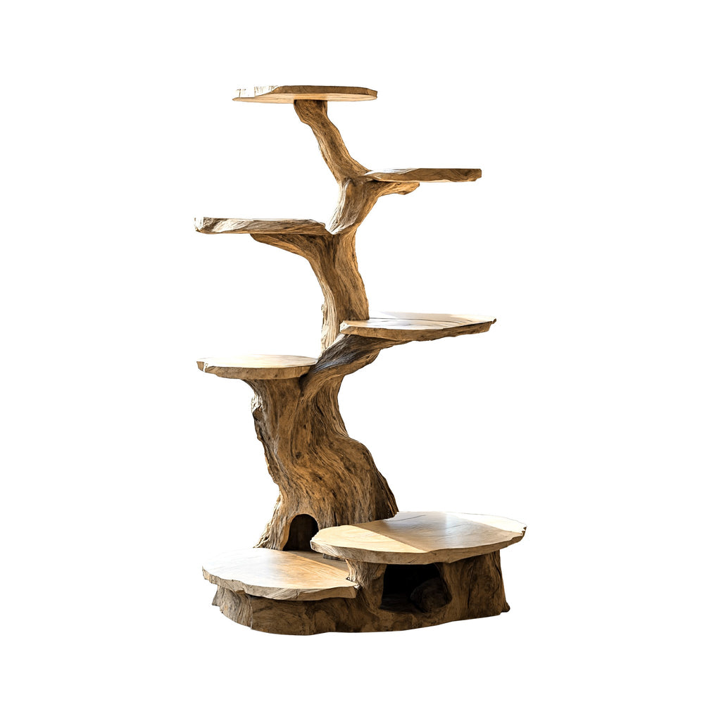 Branched Sculpted Solid Wood Tree-Inspired Cat Tree Shelf