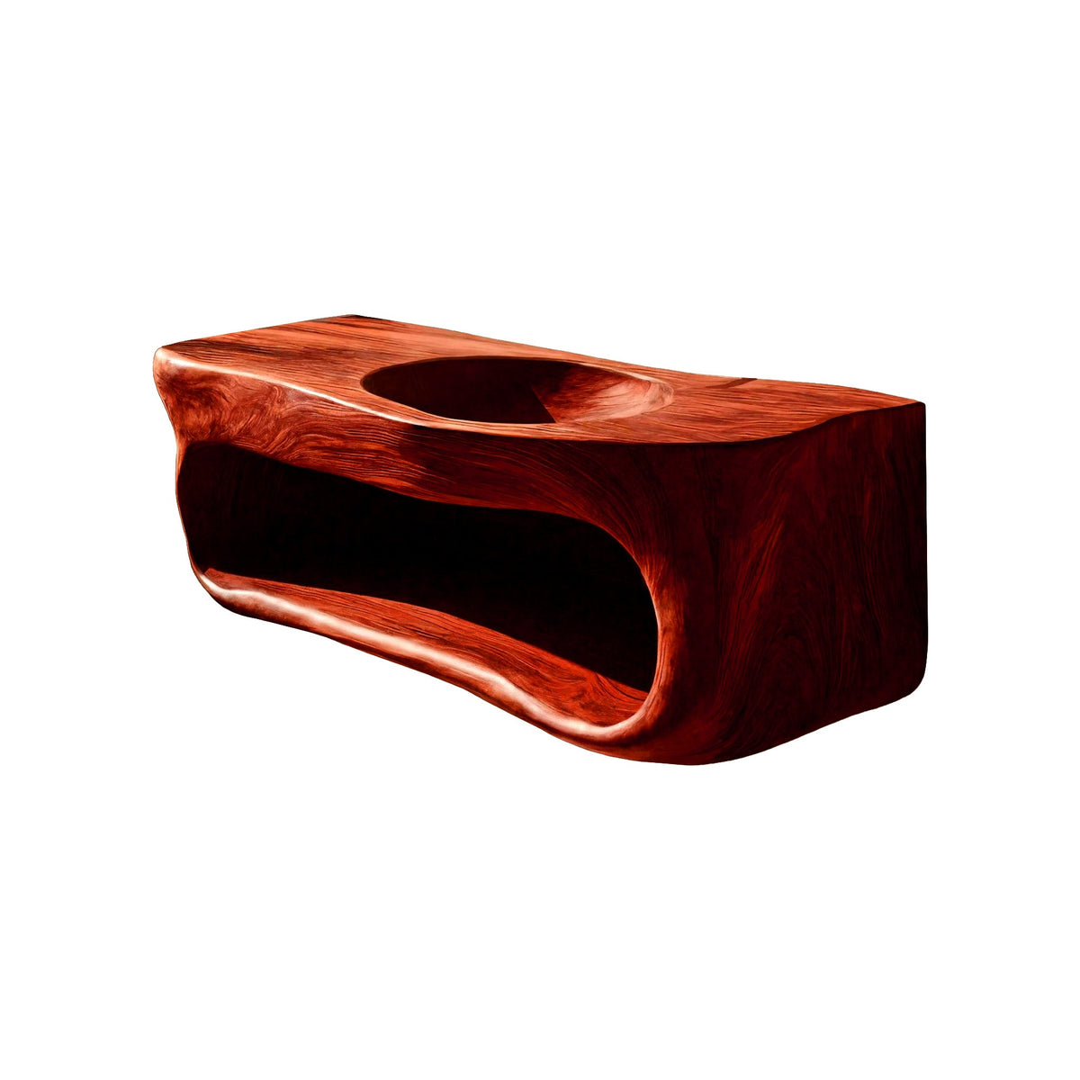 Solene Sculpted Solid Wood Floating Bathroom Vanity With Integrated Sink And Open Storage