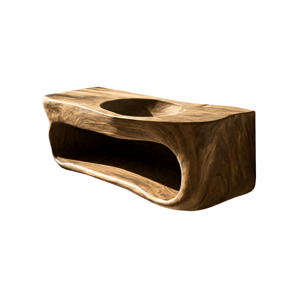 Solene Sculpted Solid Wood Floating Bathroom Vanity With Integrated Sink And Open Storage