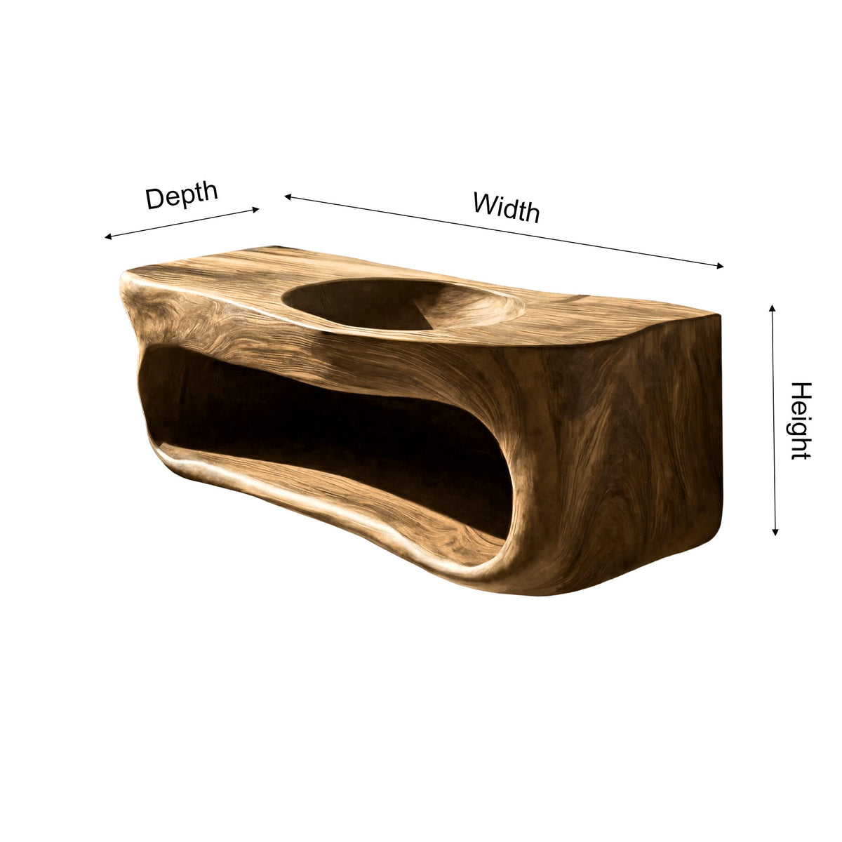 Solene Sculpted Solid Wood Floating Bathroom Vanity With Integrated Sink And Open Storage