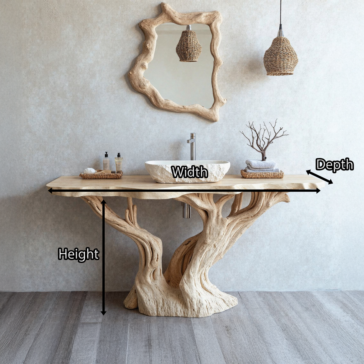 Handcrafted Solid Wood Bathroom Vanity With Natural Finish