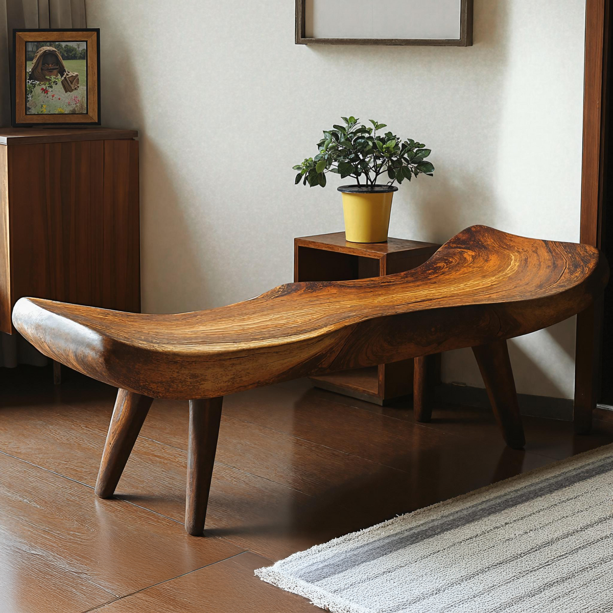 Rustic Wooden Bench With Simple Design For Home Comfort