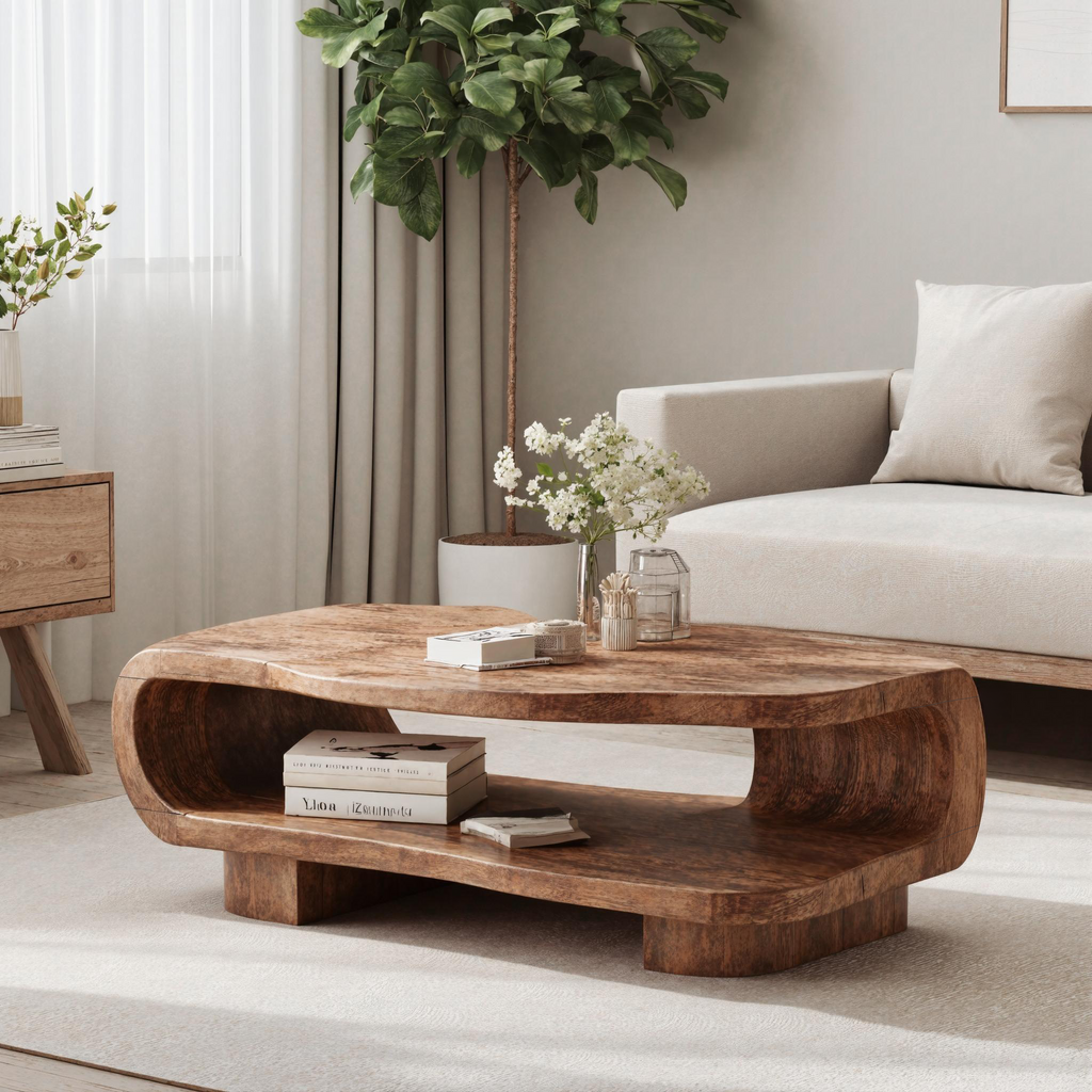 Farmhouse Wooden Coffee Table For Entryway Accent